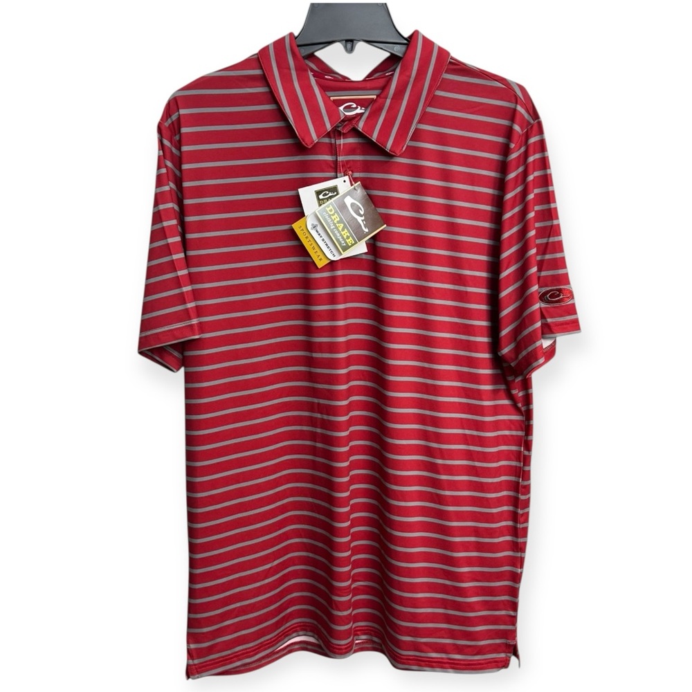 Drake Red Polo Shirt‎ with Horizontal Stripes